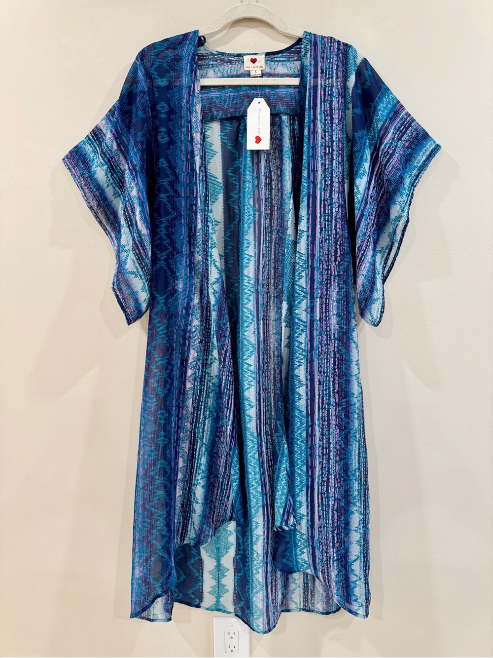 One Clothing Beachy Southwestern Ikat Print Kimono Duster Coverup Size S NWT